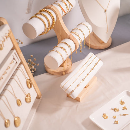 18K Gold PVD Coated Stainless Steel Metal Beaded Stretch Bracelet / SBB0342