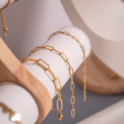 18K Gold PVD Stainless Steel Paperclip Chain Bracelet / BRJ9083