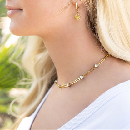 Stainless Steel Paperclip Chain and Crystal Stone Necklace / CHN0088