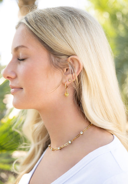 18K Gold Stainless Steel Shell Pendant Huggie Earrings / ERJ0072