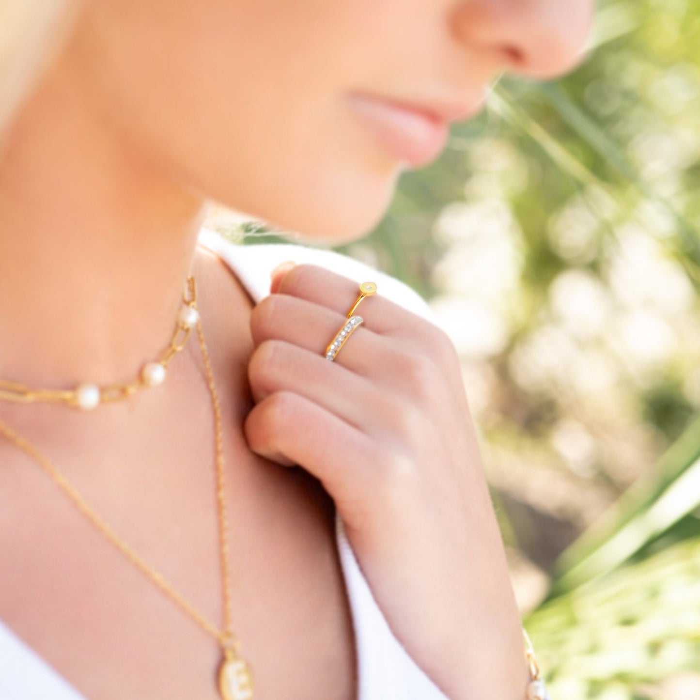 18K Gold PVD Stainless Steel Pearl Station Paperclip Chain Necklace / CHN0082