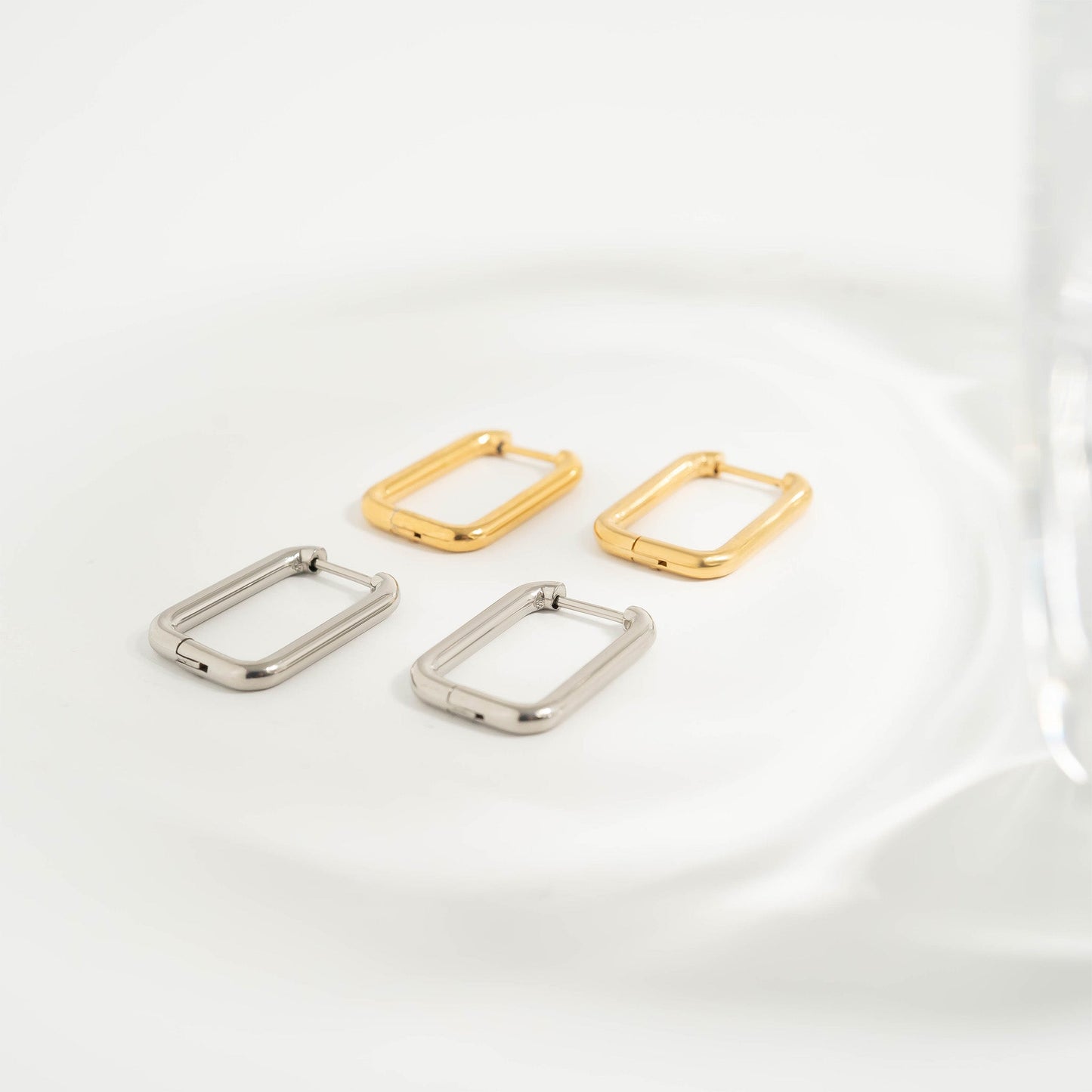 18K Gold PVD Stainless Steel Rounded Rectangle Huggie Earrings / ERJ0005