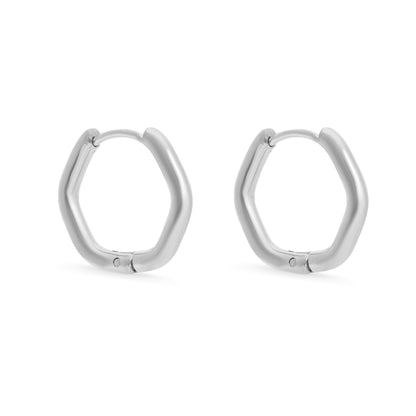 18K Gold PVD Stainless Steel Rounded Geometric Huggie Hoop Earrings / ERJ0006