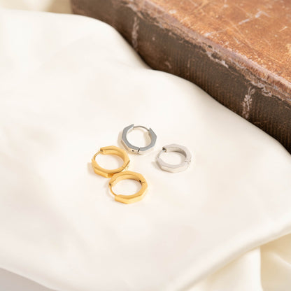 18K Gold PVD Stainless Steel Geometric Huggie Hoop Earrings / ERJ0008