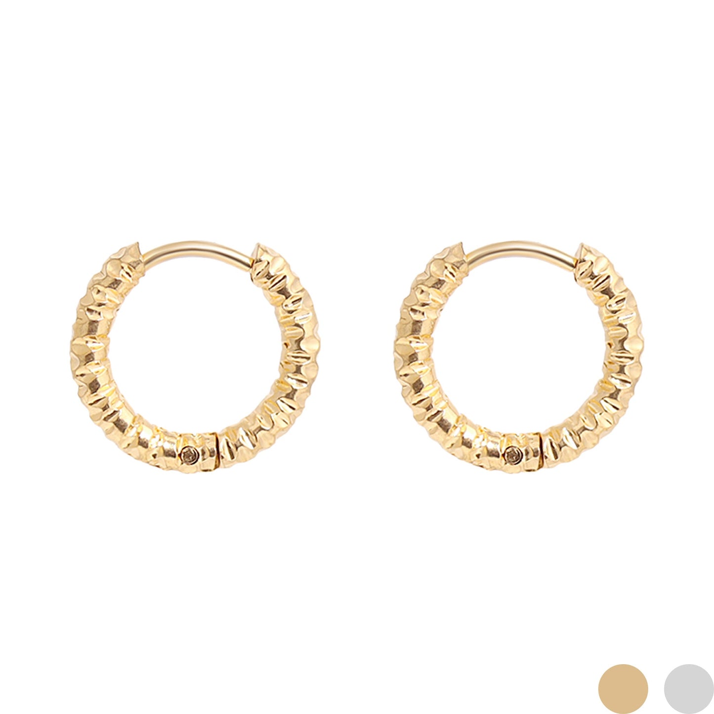 18K Gold PVD Stainless Steel Textured Huggie Hoop Earrings / ERJ0012