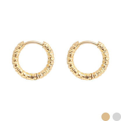 18K Gold PVD Stainless Steel Textured Huggie Hoop Earrings / ERJ0012