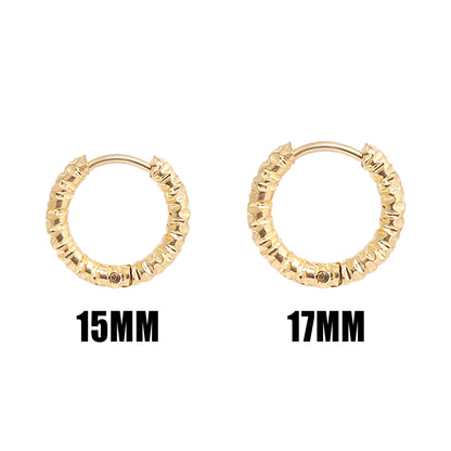 18K Gold PVD Stainless Steel Textured Huggie Hoop Earrings / ERJ0012