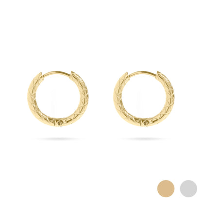 18K Gold PVD Stainless Steel Textured Huggie Hoop Earrings / ERJ0025