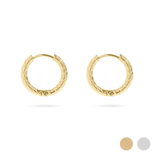 18K Gold PVD Stainless Steel Textured Huggie Hoop Earrings / ERJ0025