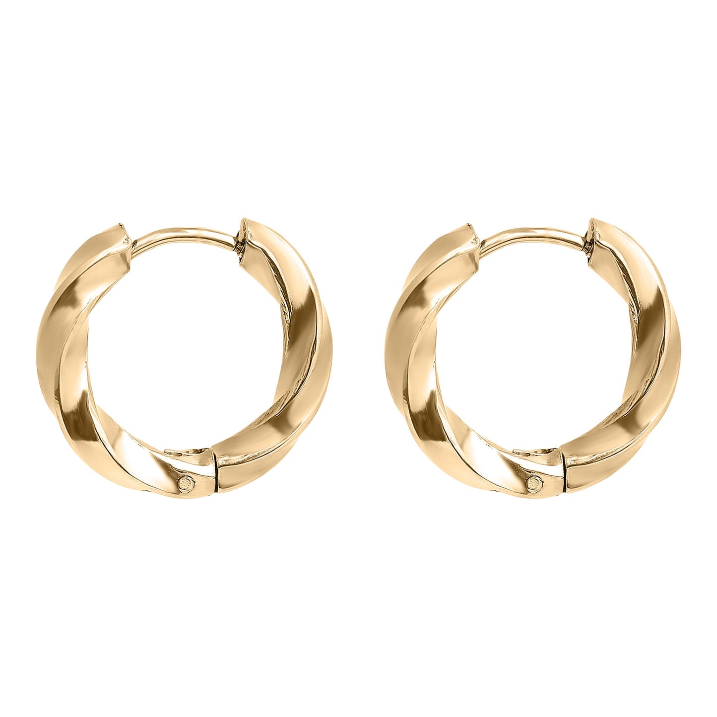 18K Gold PVD Stainless Steel Textured Twisted Huggie Hoop Earrings / ERJ0026