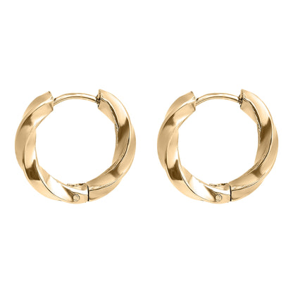 18K Gold PVD Stainless Steel Textured Twisted Huggie Hoop Earrings / ERJ0026