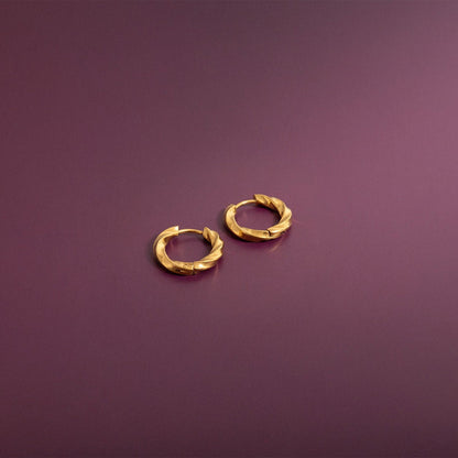 18K Gold PVD Stainless Steel Textured Twisted Huggie Hoop Earrings / ERJ0026