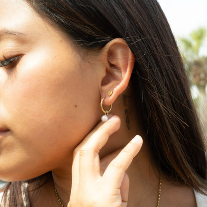 18K Gold PVD Stainless Steel Pearl Charm Huggie Hoop Earrings / ERJ0027