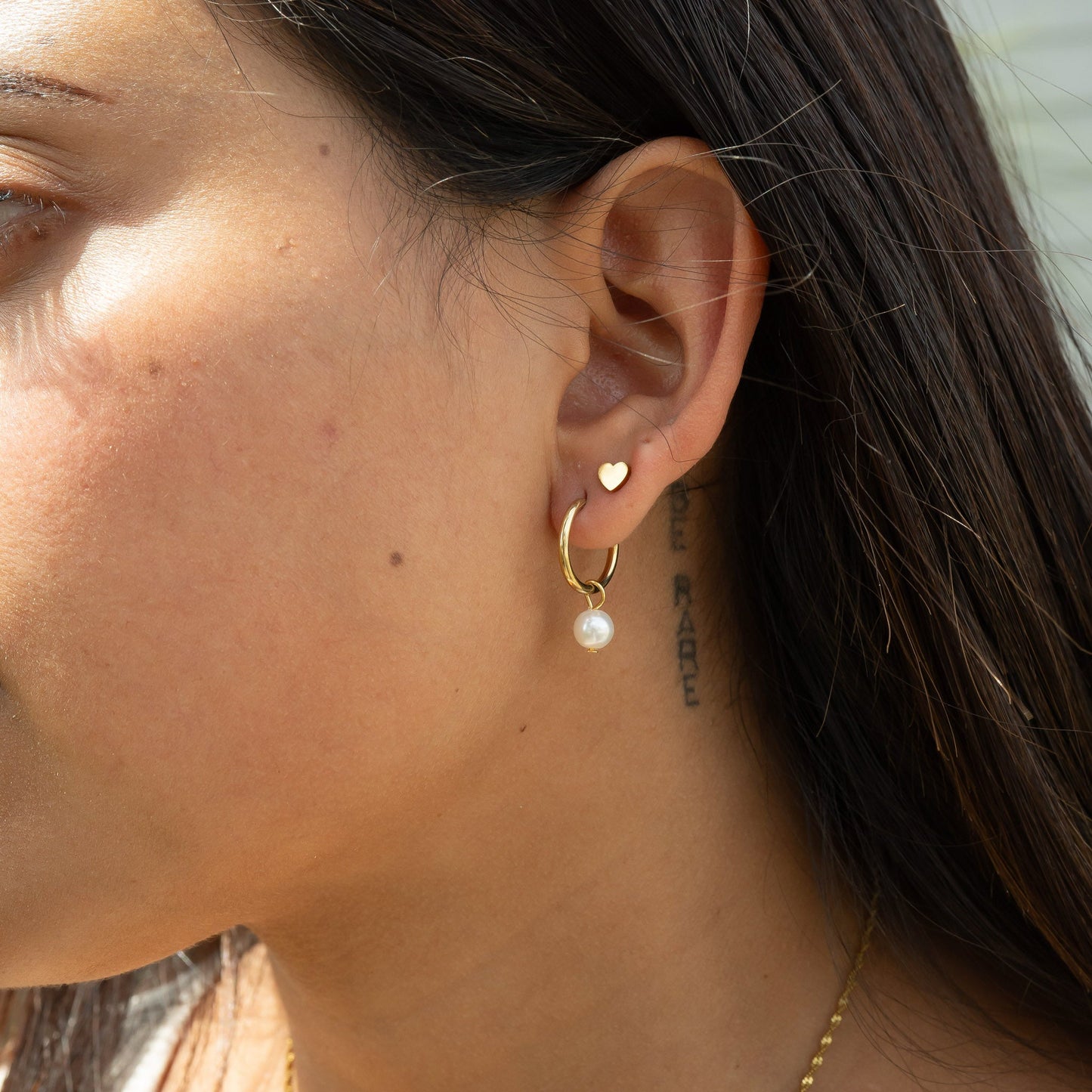 18K Gold PVD Stainless Steel Pearl Charm Huggie Hoop Earrings / ERJ0027