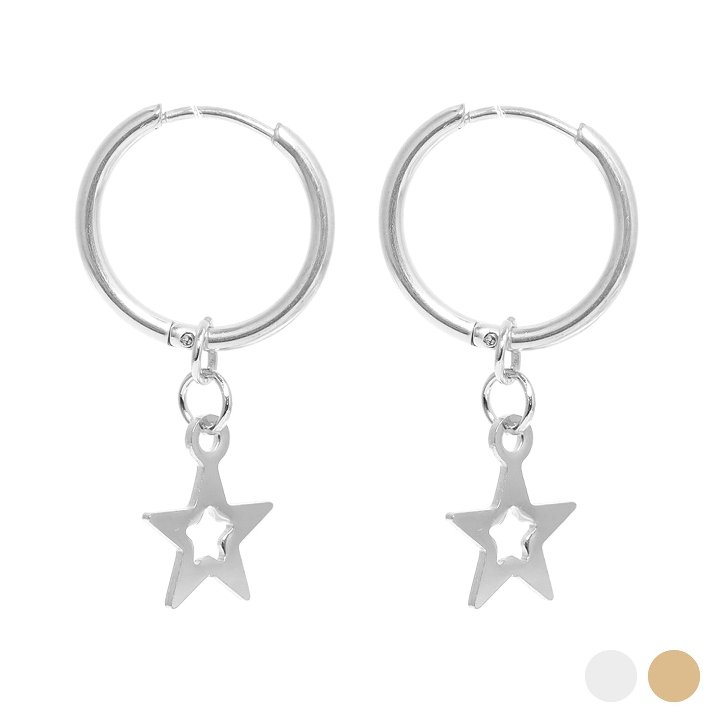 18K Gold PVD Stainless Steel Star Pendant Hoop Earrings / ERJ0037