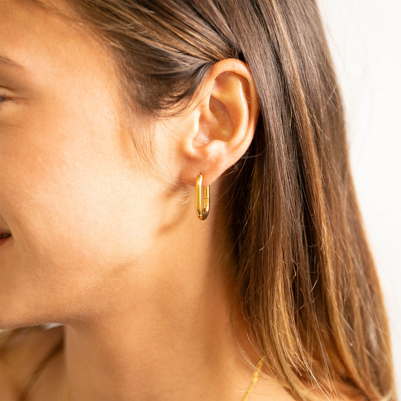 18K Gold PVD Stainless Steel Oval Huggie Earrings / ERJ0039