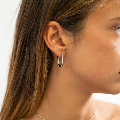 18K Gold PVD Stainless Steel Oval Huggie Earrings / ERJ0039