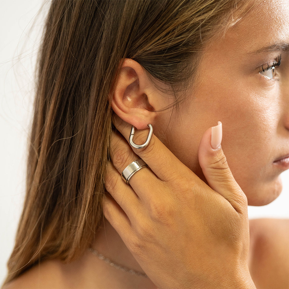 18K Gold PVD Stainless Steel Oval Huggie Earrings / ERJ0039