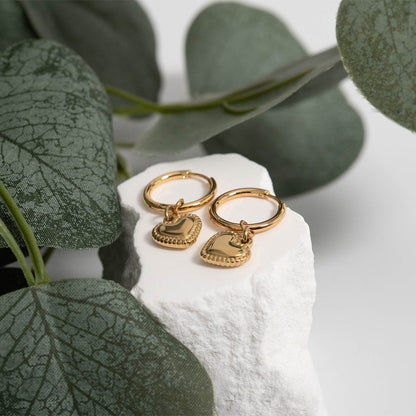 18K Gold PVD Stainless Steel Heart Pendant Hoop Earrings / ERJ0042