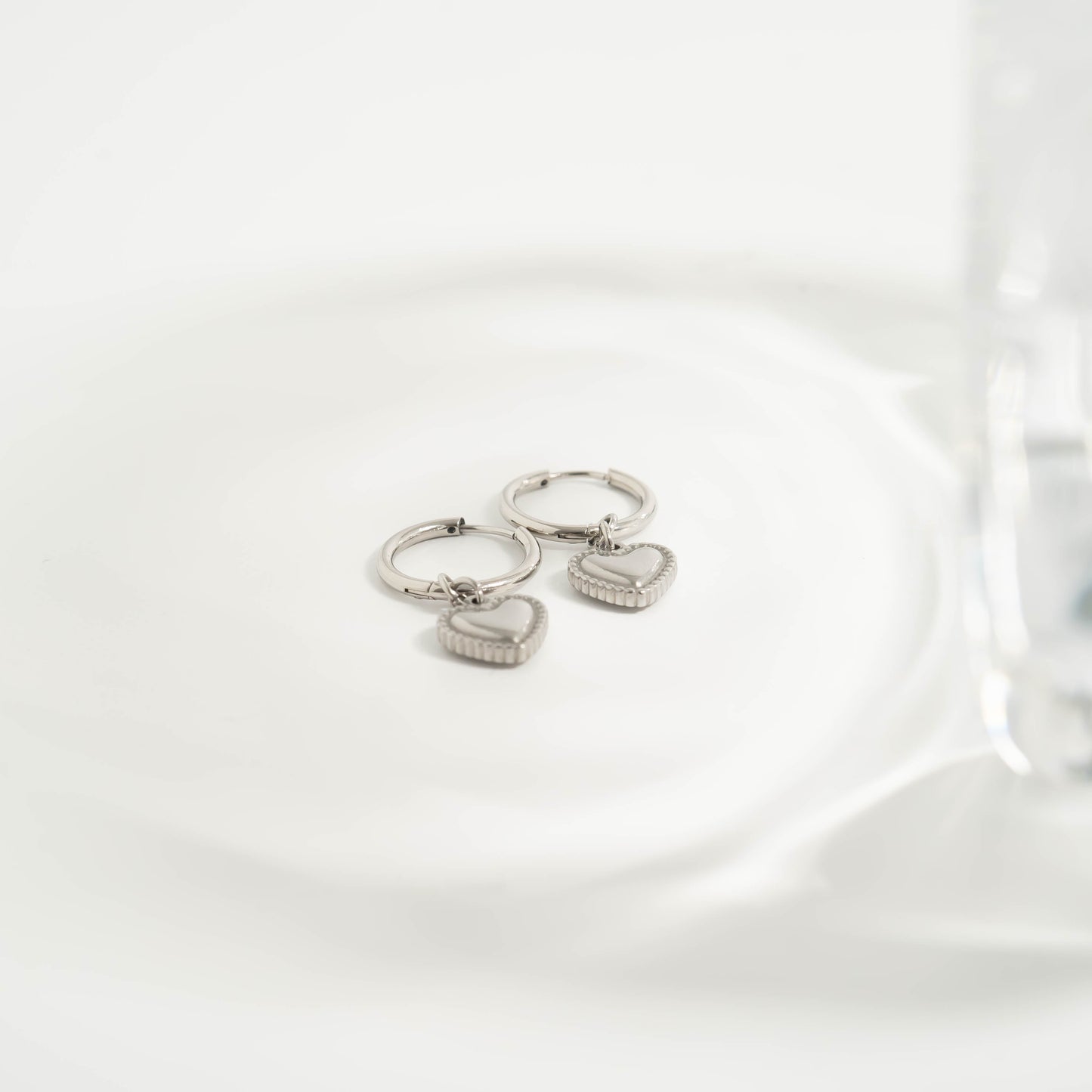 18K Gold PVD Stainless Steel Heart Pendant Hoop Earrings / ERJ0042