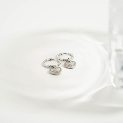 18K Gold PVD Stainless Steel Heart Pendant Hoop Earrings / ERJ0042