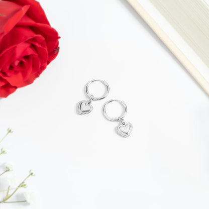 18K Gold PVD Stainless Steel Heart Pendant Hoop Earrings / ERJ0042