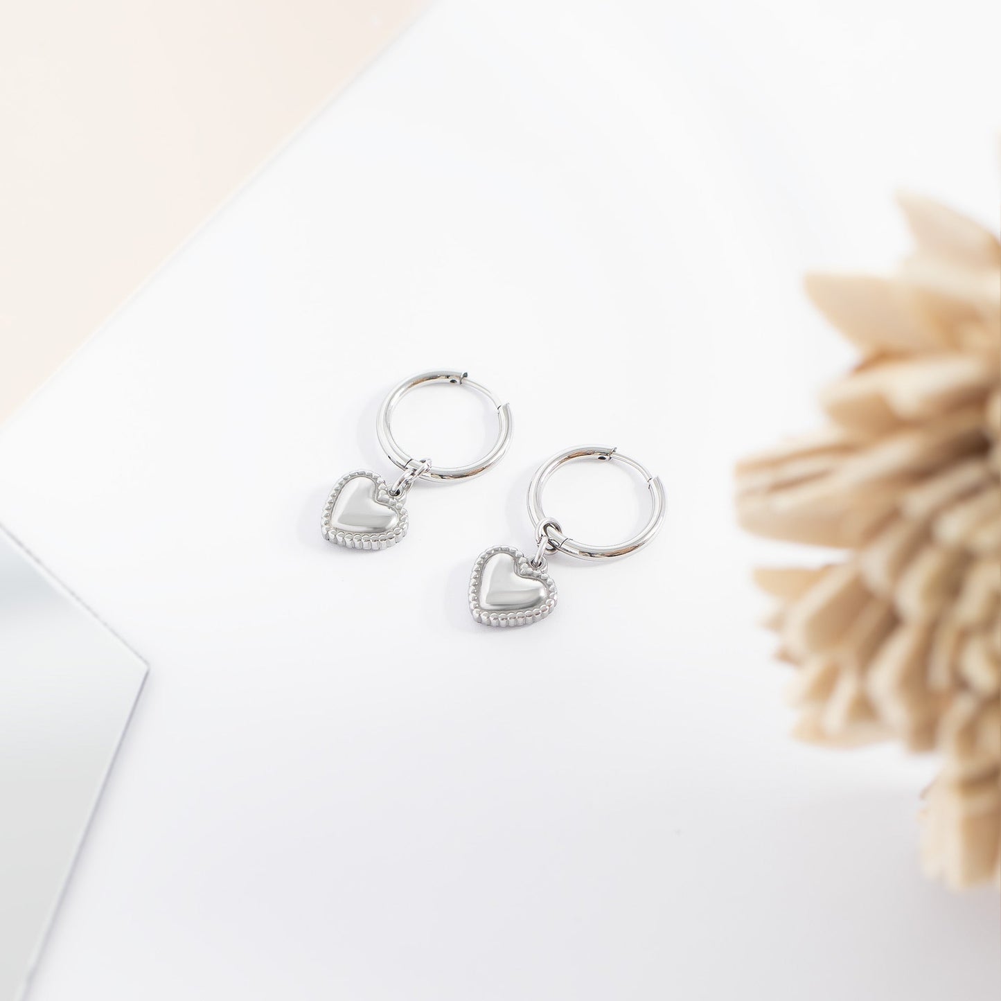 18K Gold PVD Stainless Steel Heart Pendant Hoop Earrings / ERJ0042