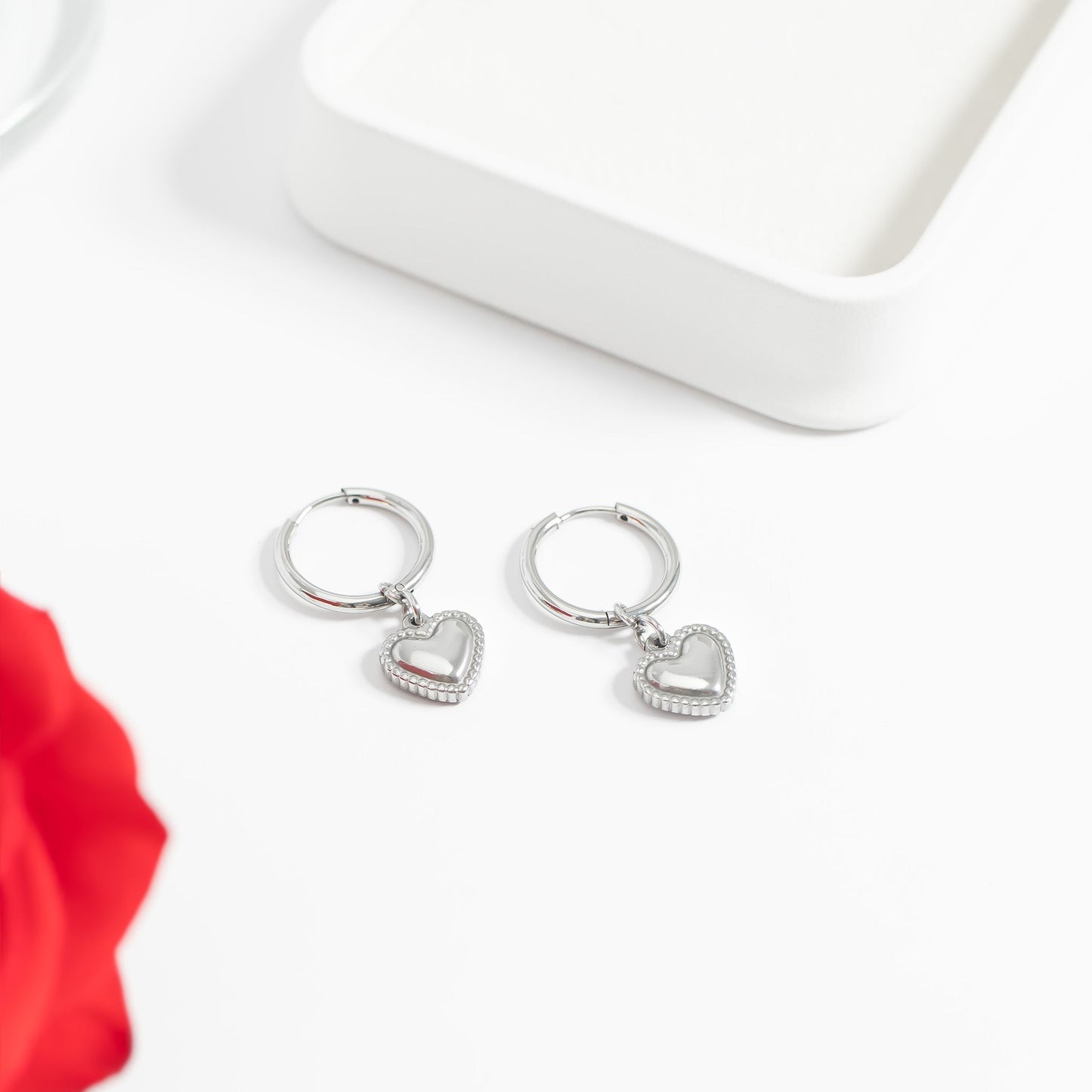 18K Gold PVD Stainless Steel Heart Pendant Hoop Earrings / ERJ0042