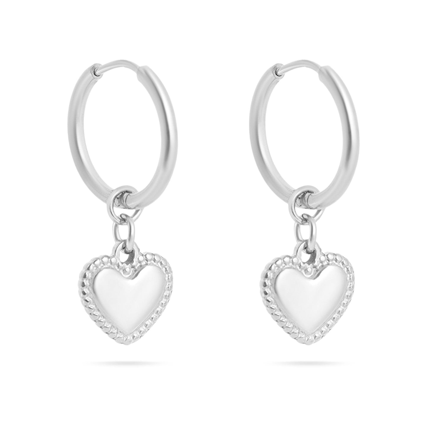 18K Gold PVD Stainless Steel Heart Pendant Hoop Earrings / ERJ0042