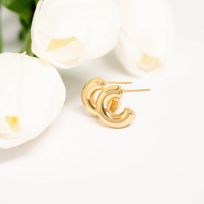 18K Gold PVD Stainless Steel Chunky Huggie Hoop Earring / ERJ0047