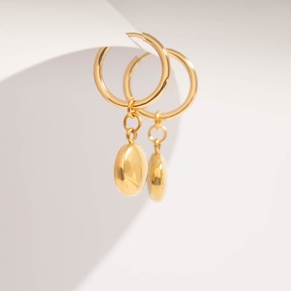 18K Gold PVD Stainless Steel Circle Coin Pendant Earrings / ERJ0049