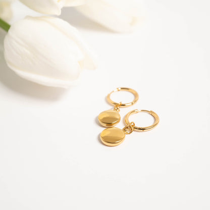 18K Gold PVD Stainless Steel Circle Coin Pendant Earrings / ERJ0049