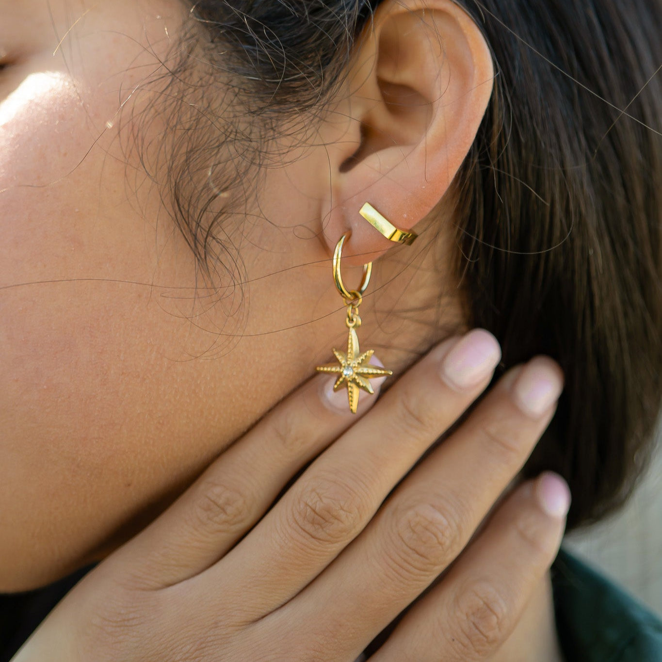 18K Gold PVD Stainless Steel Square Huggie Earrings / ERJ0053