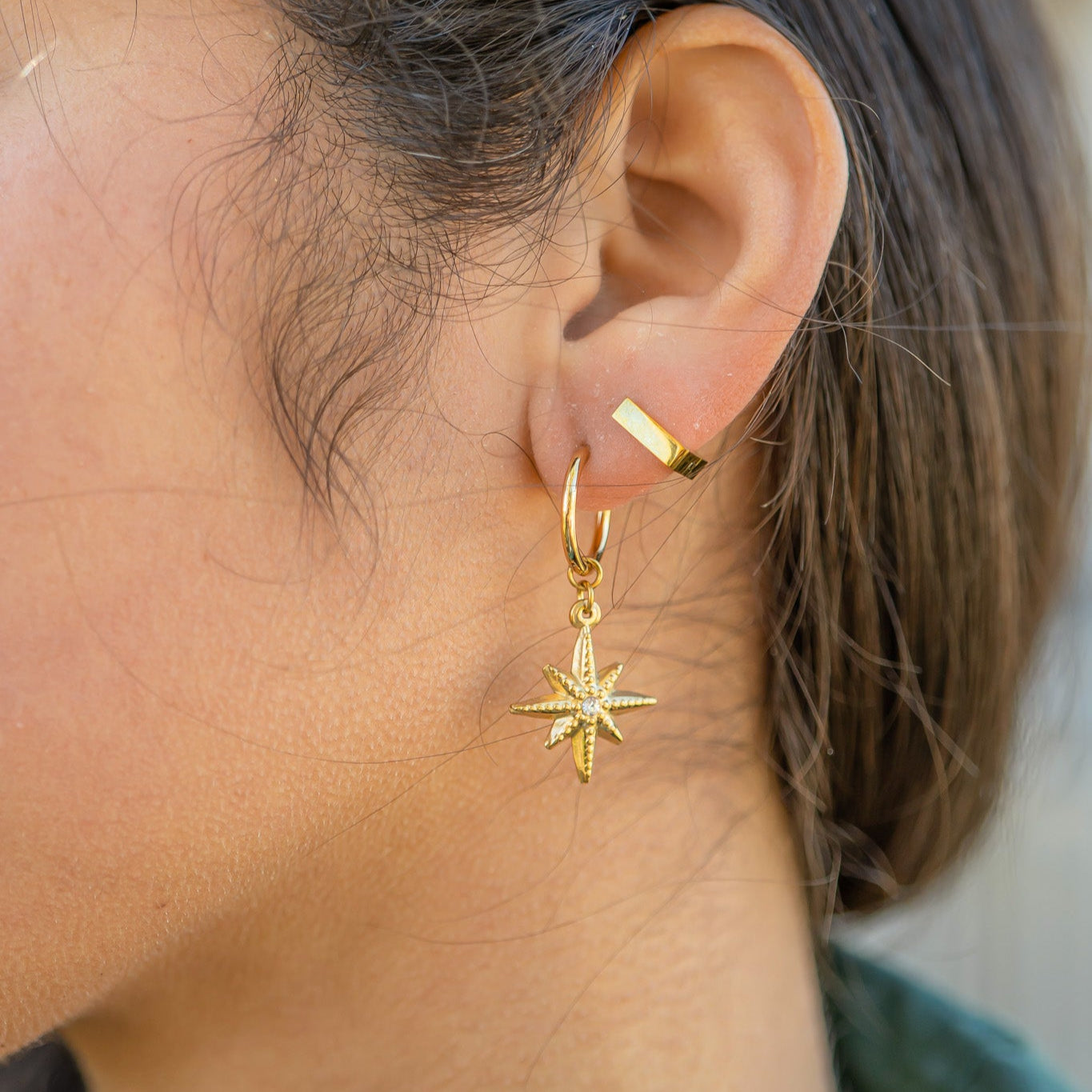 18K Gold PVD Stainless Steel Square Huggie Earrings / ERJ0053