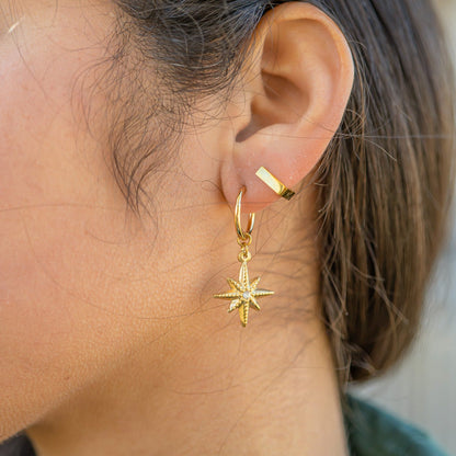 18K Gold PVD Stainless Steel Square Huggie Earrings / ERJ0053