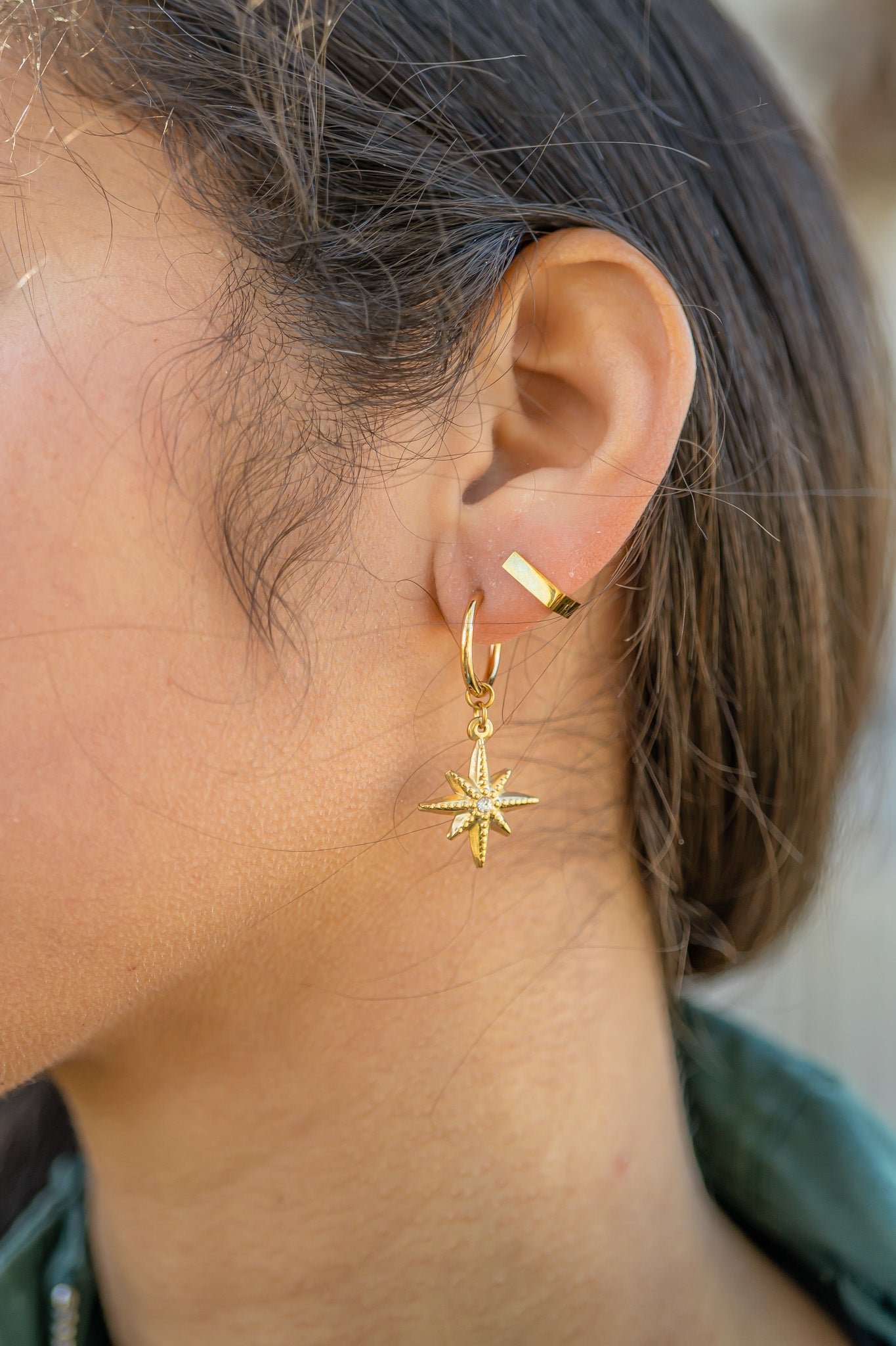 18K Gold PVD Stainless Steel Square Huggie Earrings / ERJ0011