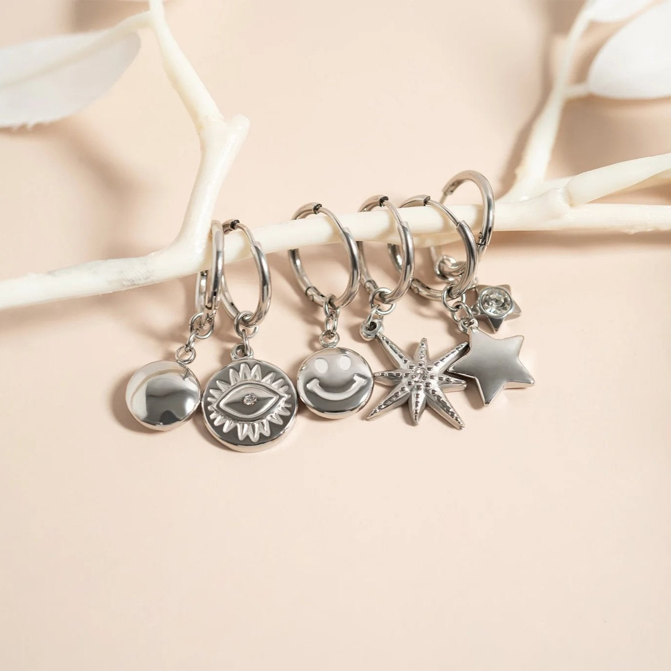 18K  Gold Stainless Steel Smiley Face Huggie Earrings / ERJ0071