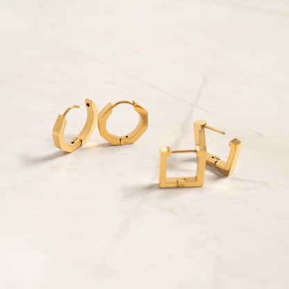 18K Gold PVD Stainless Steel Geometric Huggie Hoop Earrings / ERJ0008
