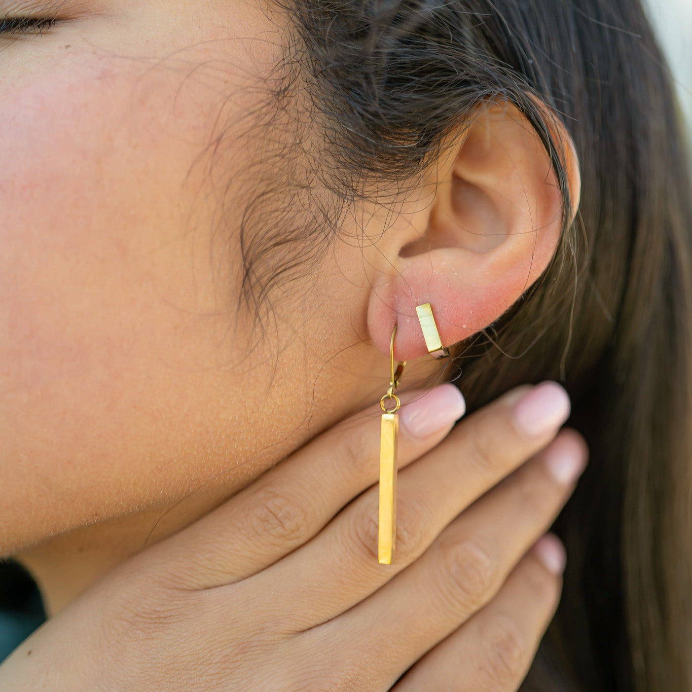 18K Gold PVD Stainless Steel Square Huggie Earrings / ERJ0053