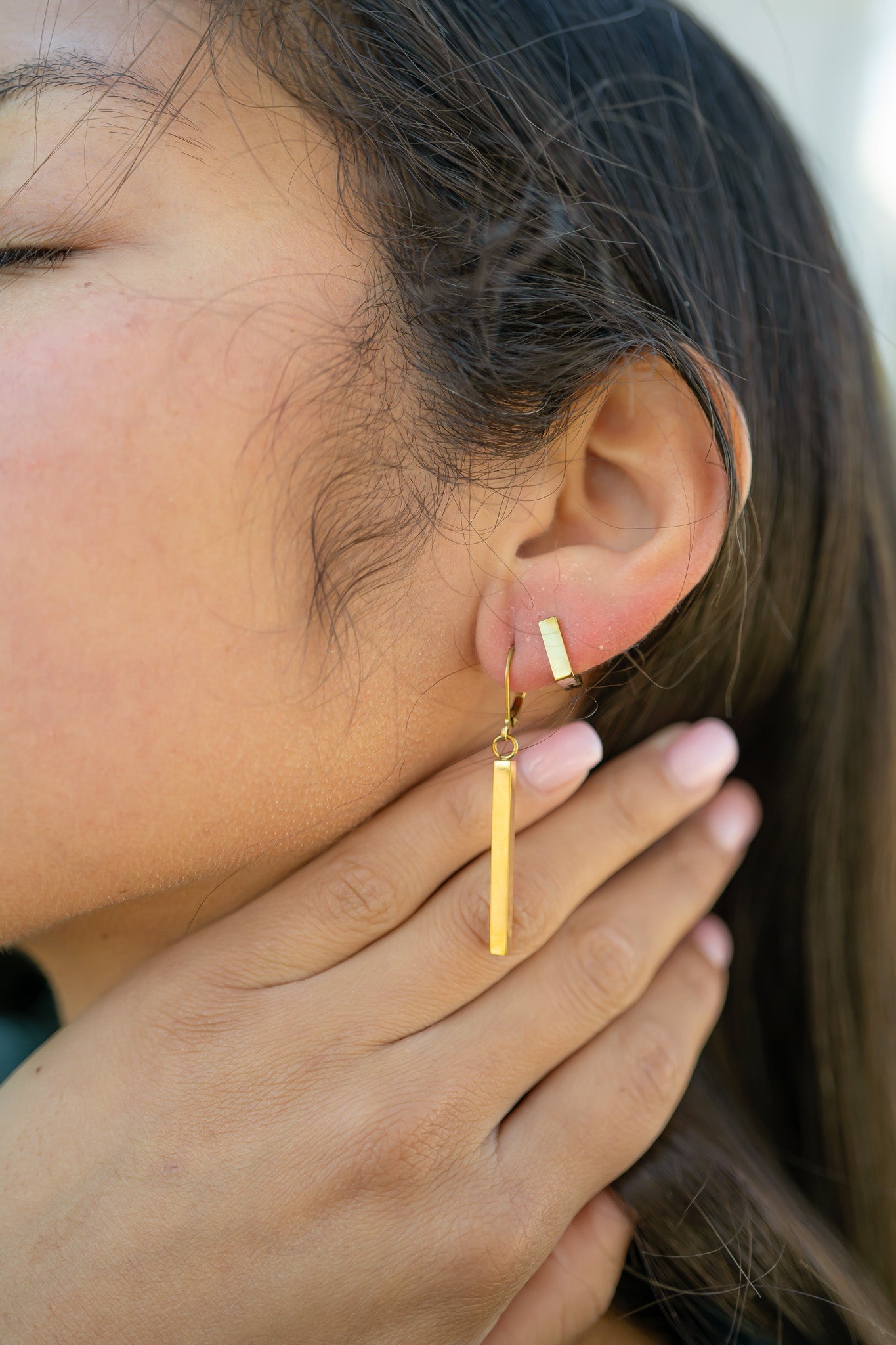 18K Gold PVD Stainless Steel Square Huggie Earrings / ERJ0011