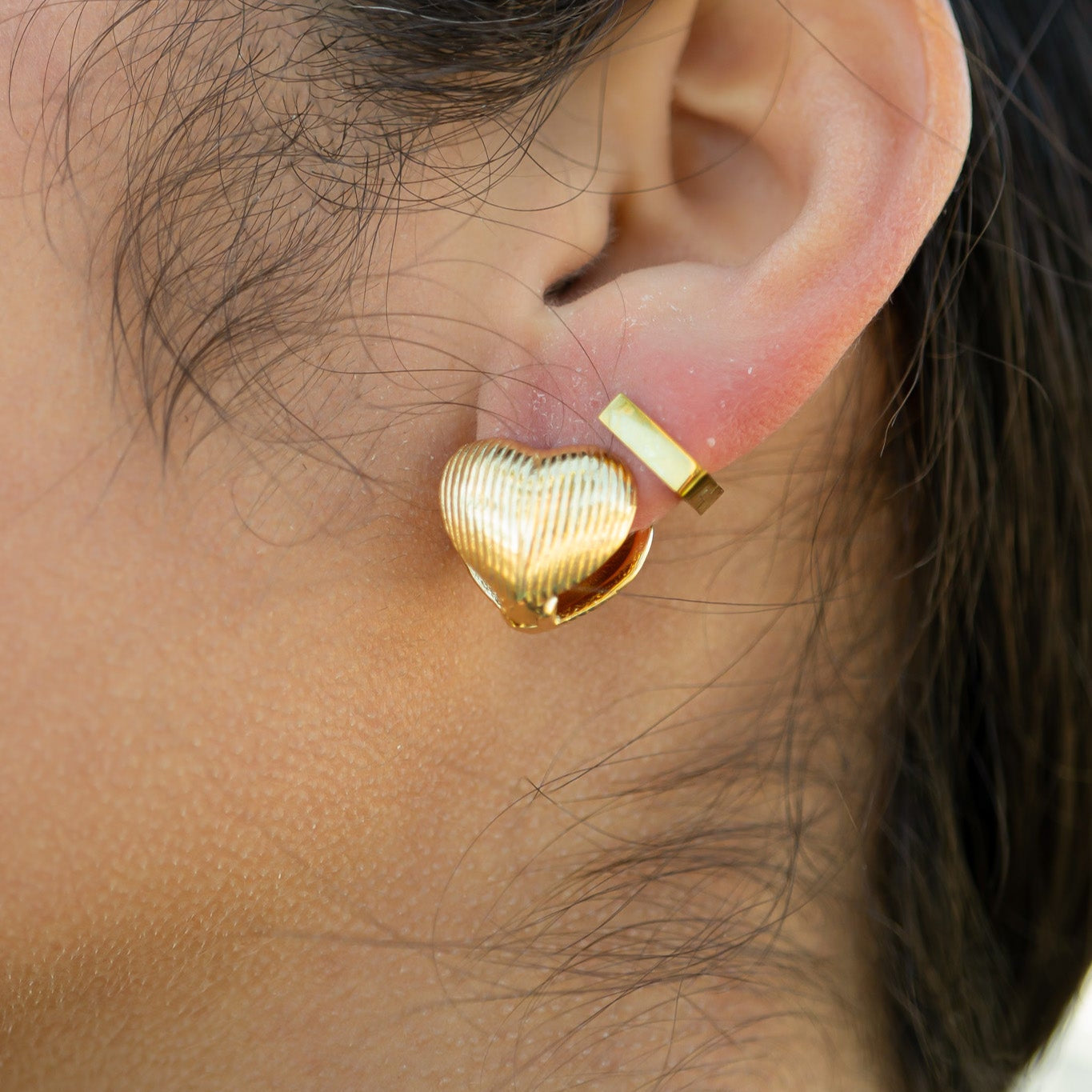 18K Gold PVD Stainless Steel Square Huggie Earrings / ERJ0053