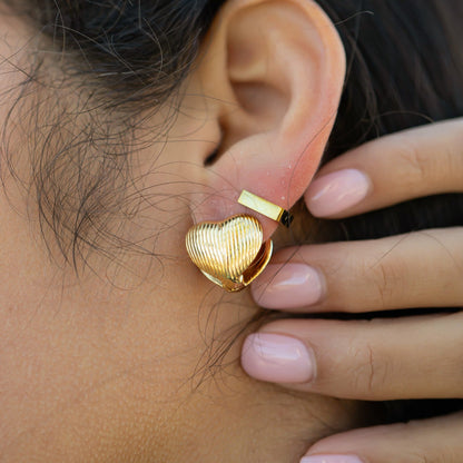 18K Gold PVD Stainless Steel Heart Huggie Earrings / ERJ0065