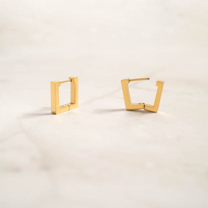 18K Gold PVD Stainless Steel Square Huggie Earrings / ERJ0053