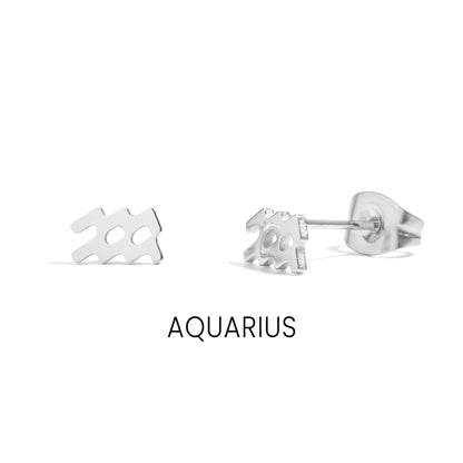 18K Gold PVD Stainless Steel Zodiac Stud Earrings / ERJ0059