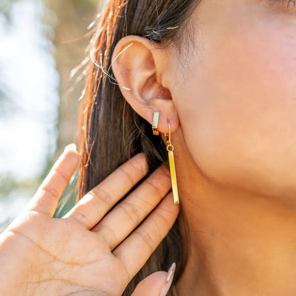 18K Gold PVD Stainless Steel Dangle Vertical Drop Bar Earrings / ERJ0061