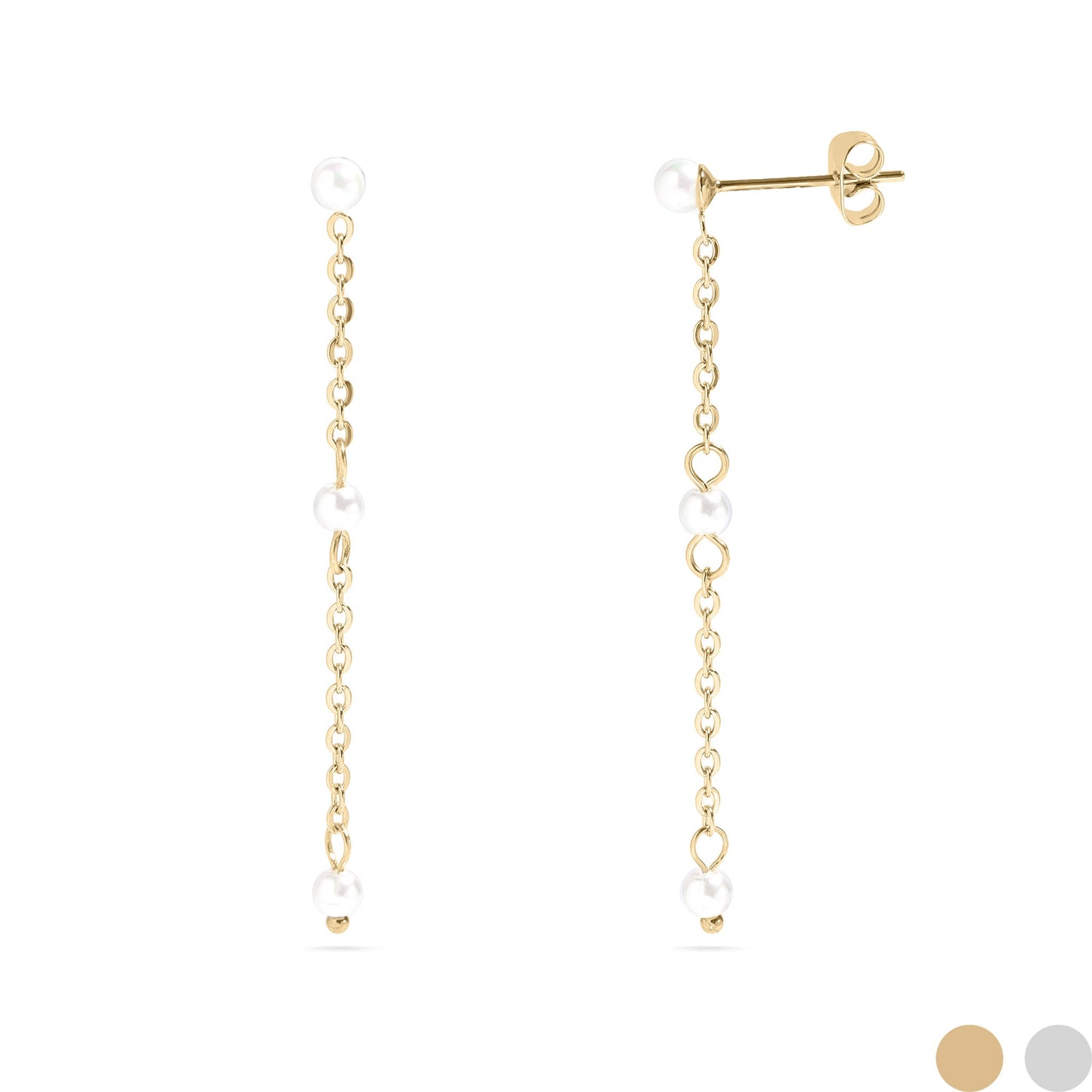 18K Gold PVD Stainless Steel Pearl Dangle Earrings / ERJ0063
