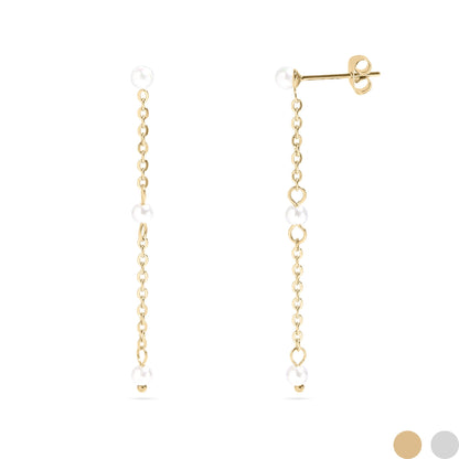 18K Gold PVD Stainless Steel Pearl Dangle Earrings / ERJ0063
