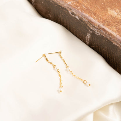 18K Gold PVD Stainless Steel Pearl Dangle Earrings / ERJ0063