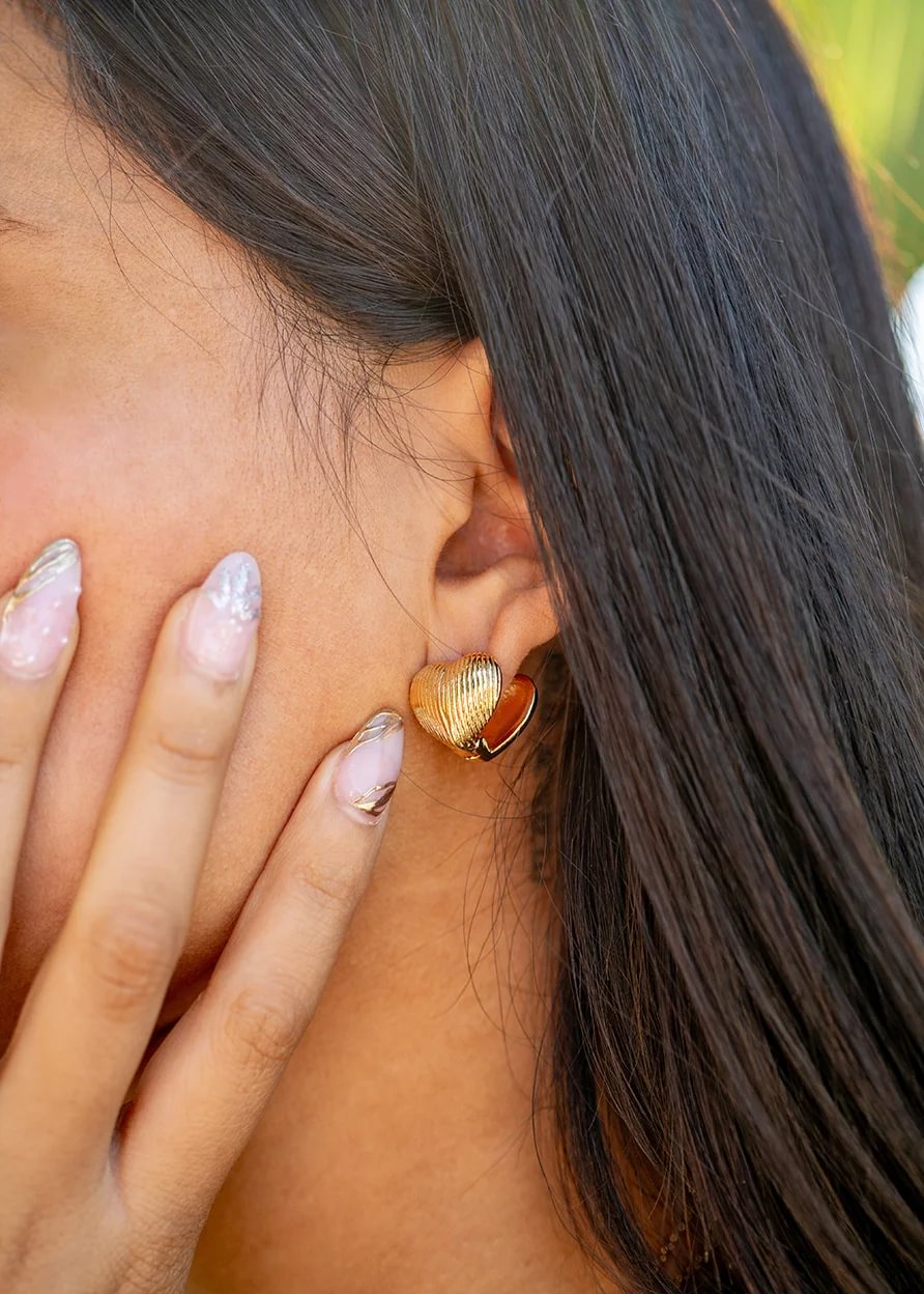 18K Gold PVD Stainless Steel Heart Huggie Earrings / ERJ0065