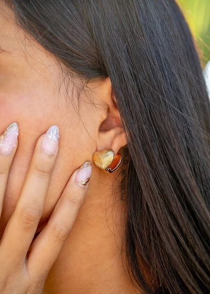 18K Gold PVD Stainless Steel Heart Huggie Earrings / ERJ0065